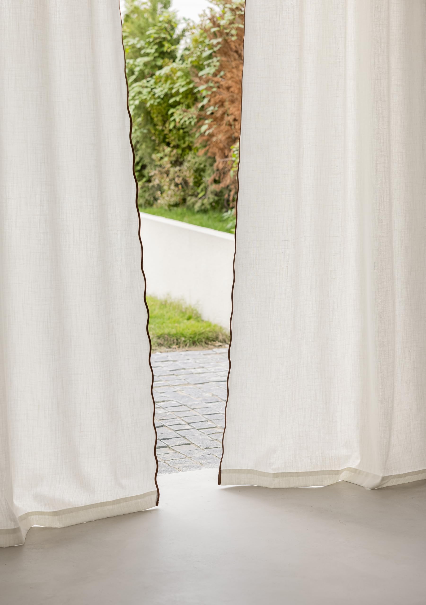 Linen Blend Scalloped/Wavy Trim, Ripple Fold Curtains for Living Room