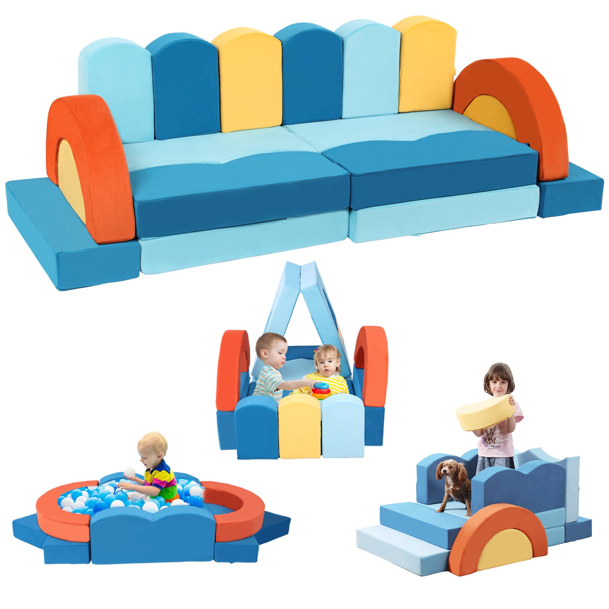 22-Piece Modular Kids Play Couch - Ocean Theme Convertible Furniture Set