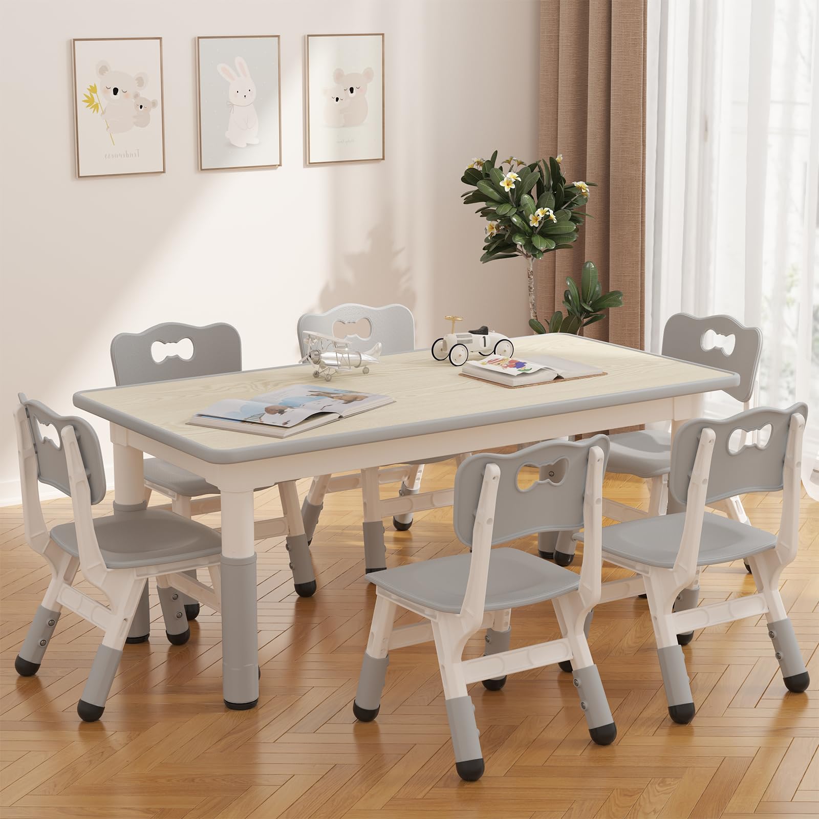 Height Adjustable Kids Table and 6 Chairs Set