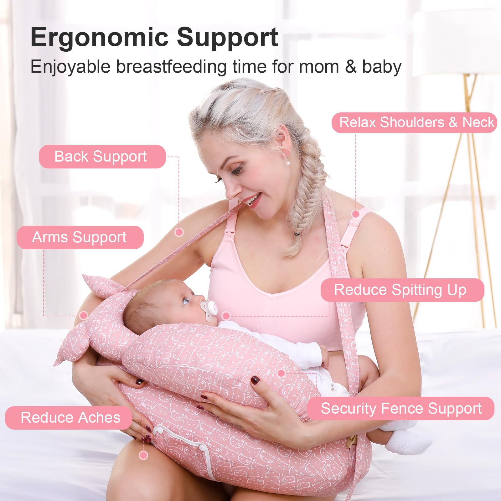 TinyTotsJoy Nursing Pillow for Breastfeeding, Breastfeeding Pillows for More Support for Mom and Baby, with Adjustable Waist Strap