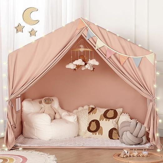 Play Tent Indoor - with Mat, Star Lights - Large Toddler Playhouse