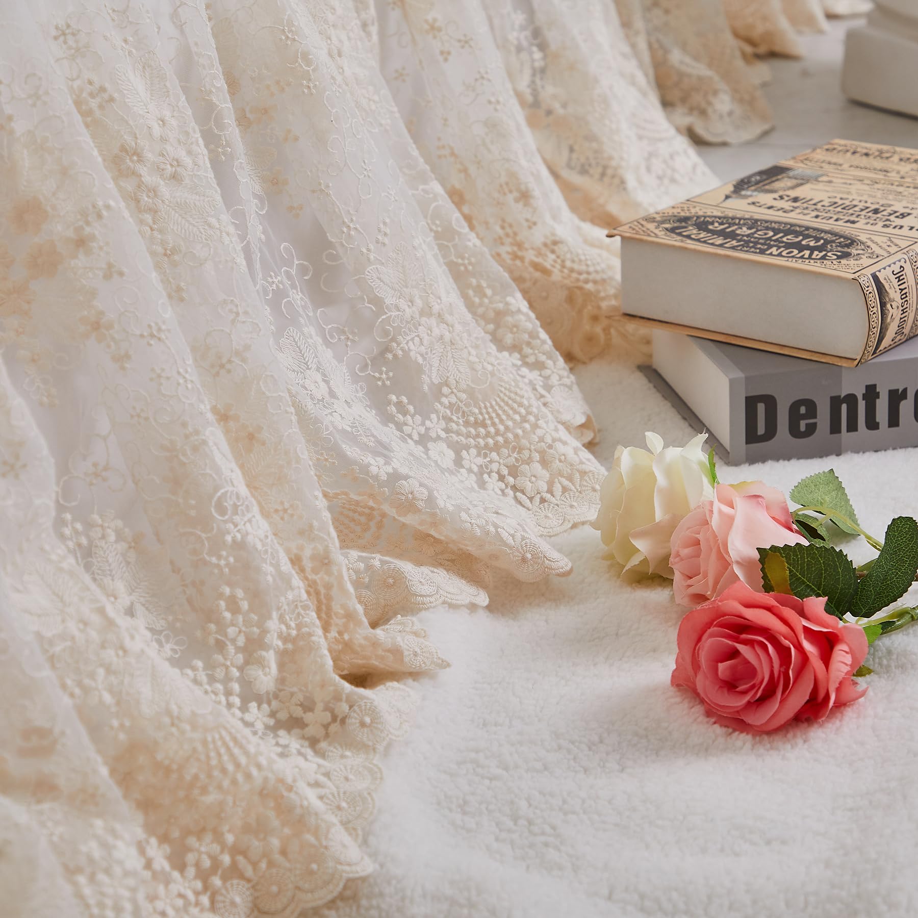 Brandream Boho Bohemian Girl Baby Nursery Lace Crib Bed Skirt Dust Ruffle - Solid Color Romantic Beige Cream Off White Farmhouse Chic 100% Cotton Ruffle Excellent Quality