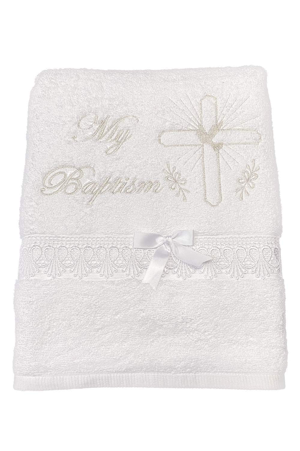 White Baptism Towel for Boys and Girls - 100% Cotton for Christening Godchild Gift LDS
