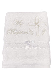 White Baptism Towel for Boys and Girls - 100% Cotton for Christening Godchild Gift LDS