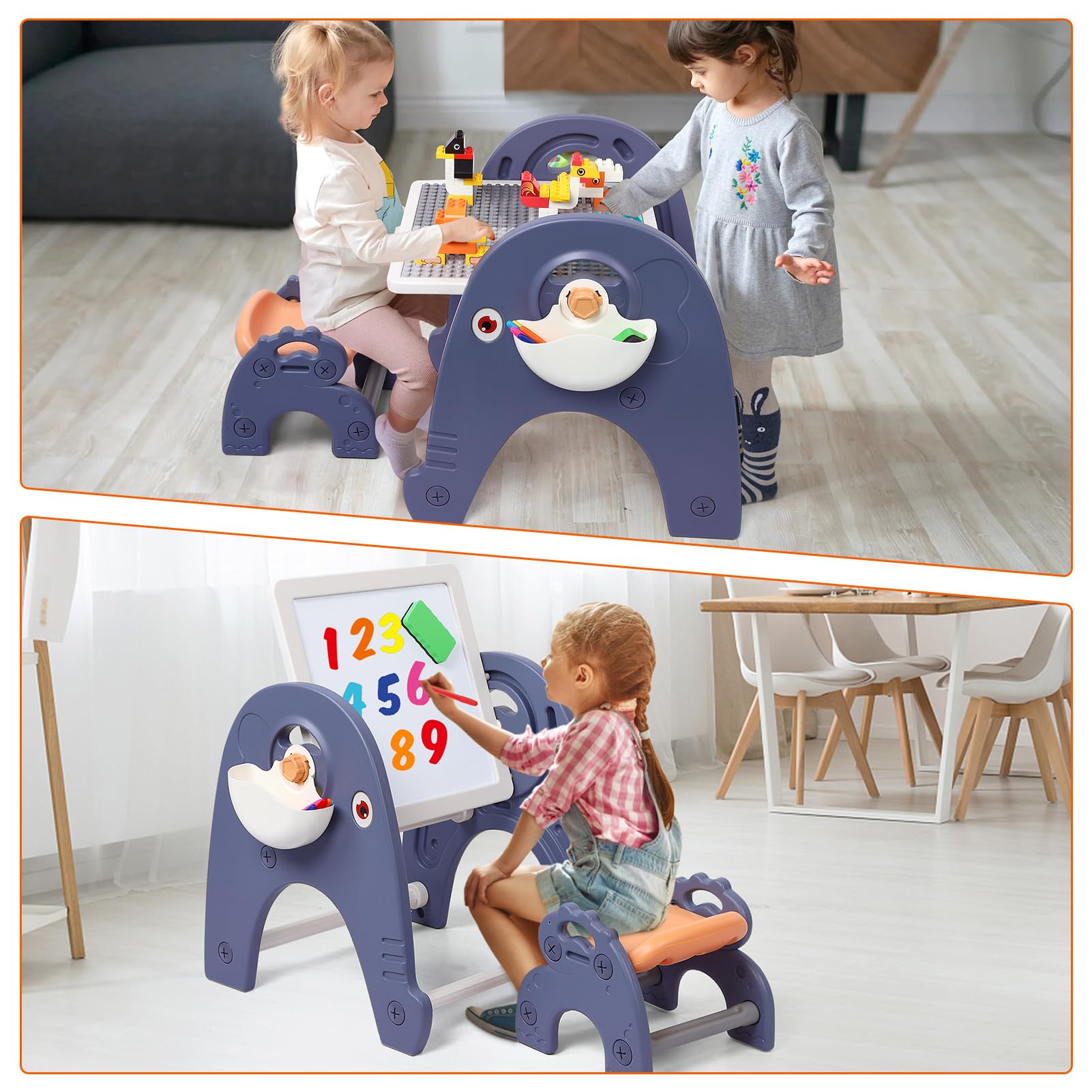 8-in-1 Kids Activity Easel Table with Building Blocks