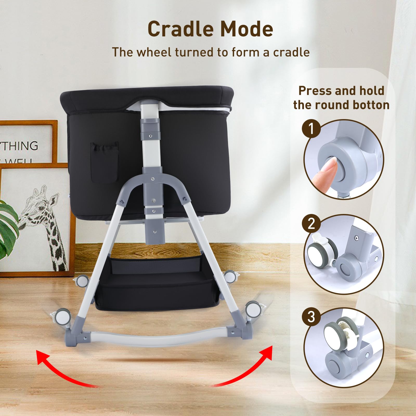 4-in-1 Bedside Bassinet with Wheels and Storage