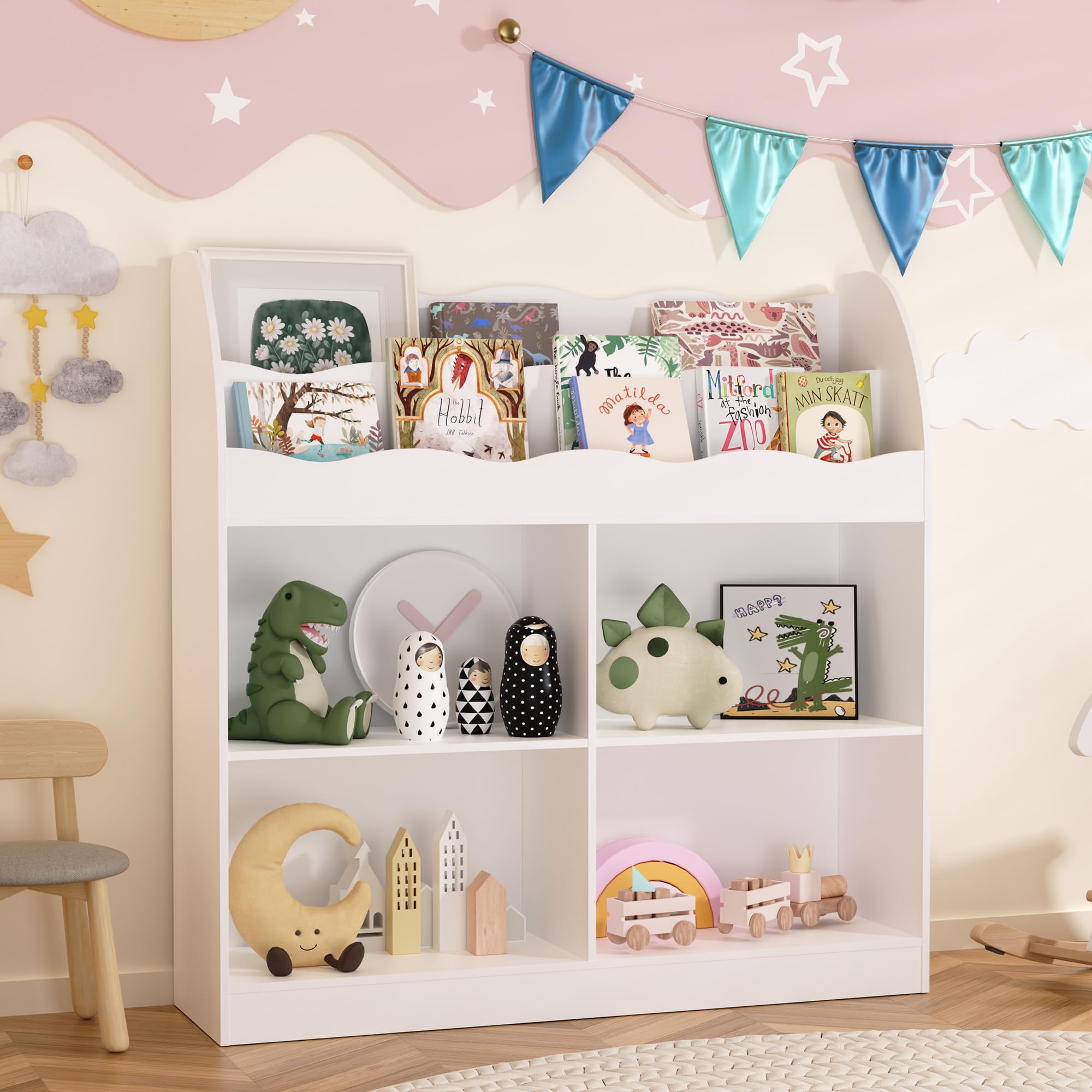 White Kids Bookshelf, Toy Storage Organizer
