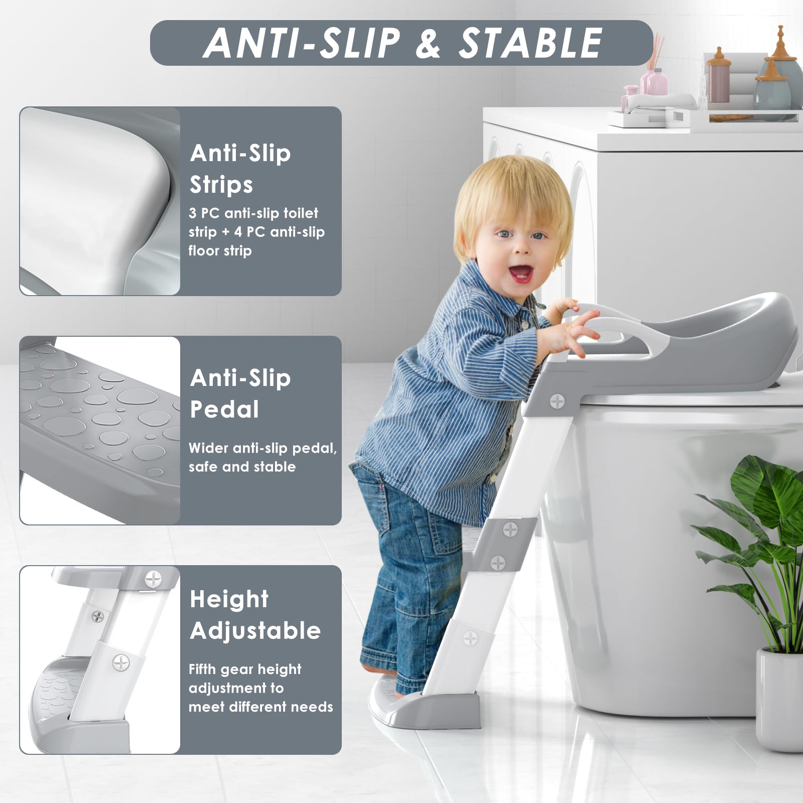 Zieyeen Potty Training Seat with Step Stool Ladder, Toddler Potty Training Toilet for Boys Kids, Potty Chair Adjustable Potty Seat for Toilet with Anti-Slip Wide Steps Splash Guard Safety Handles