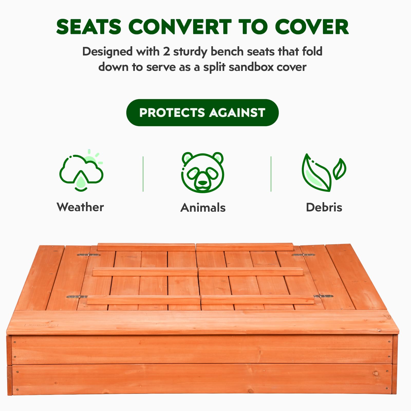 Wooden Outdoor Sandbox with Cover 47x47 Inch