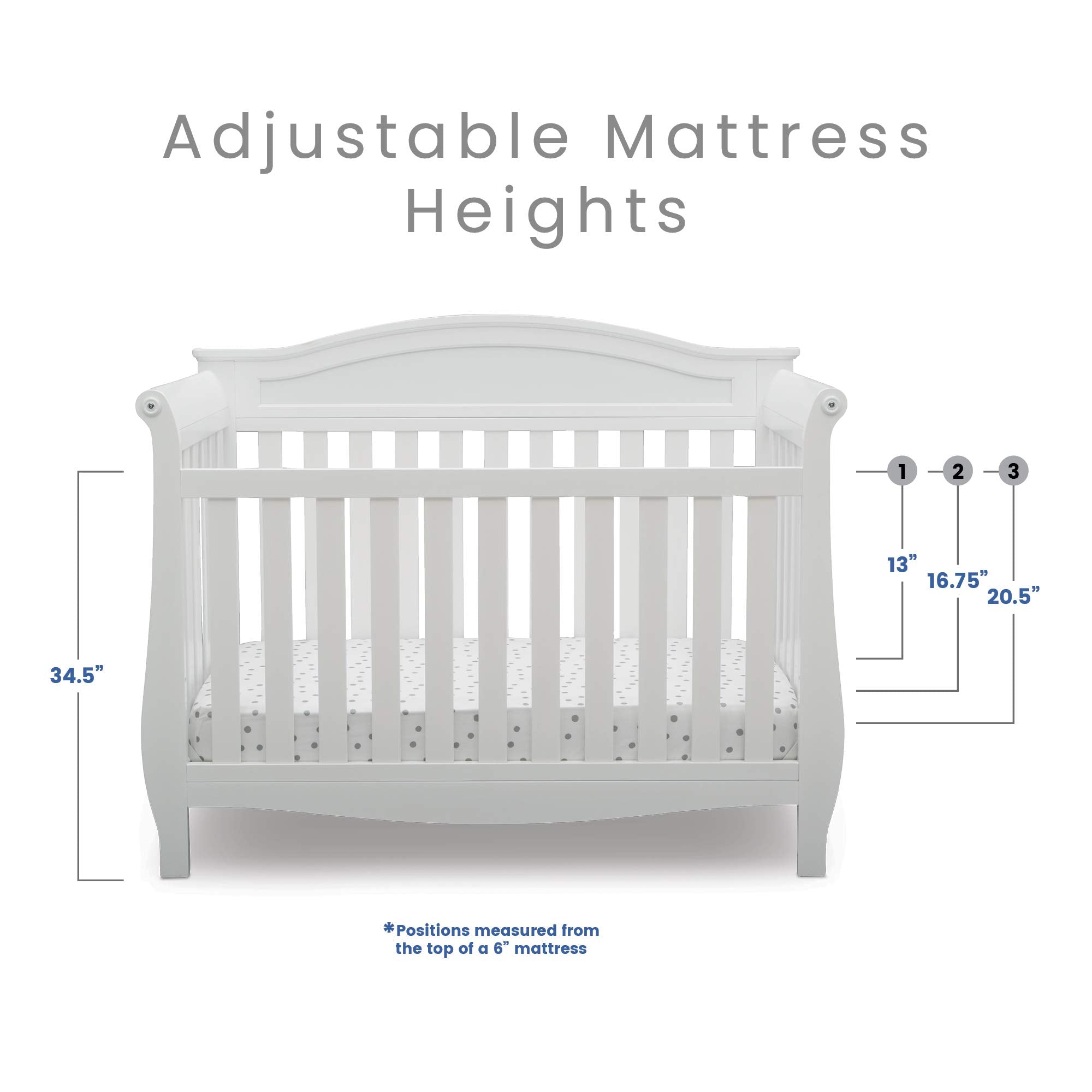 Delta Children Lancaster 4-in-1 Convertible Baby Crib, Bianca White
