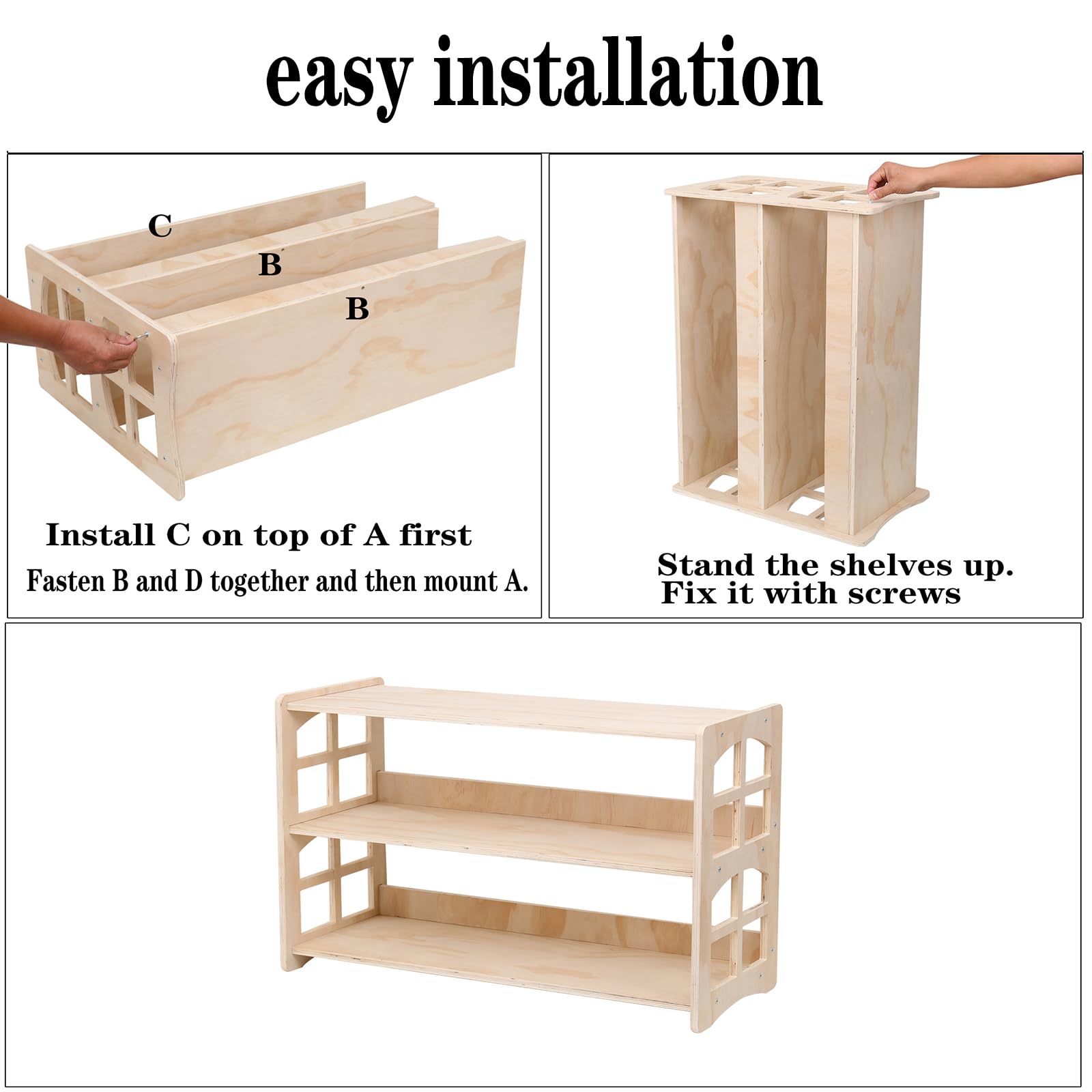 3-Tier Montessori Bookshelf for Kids