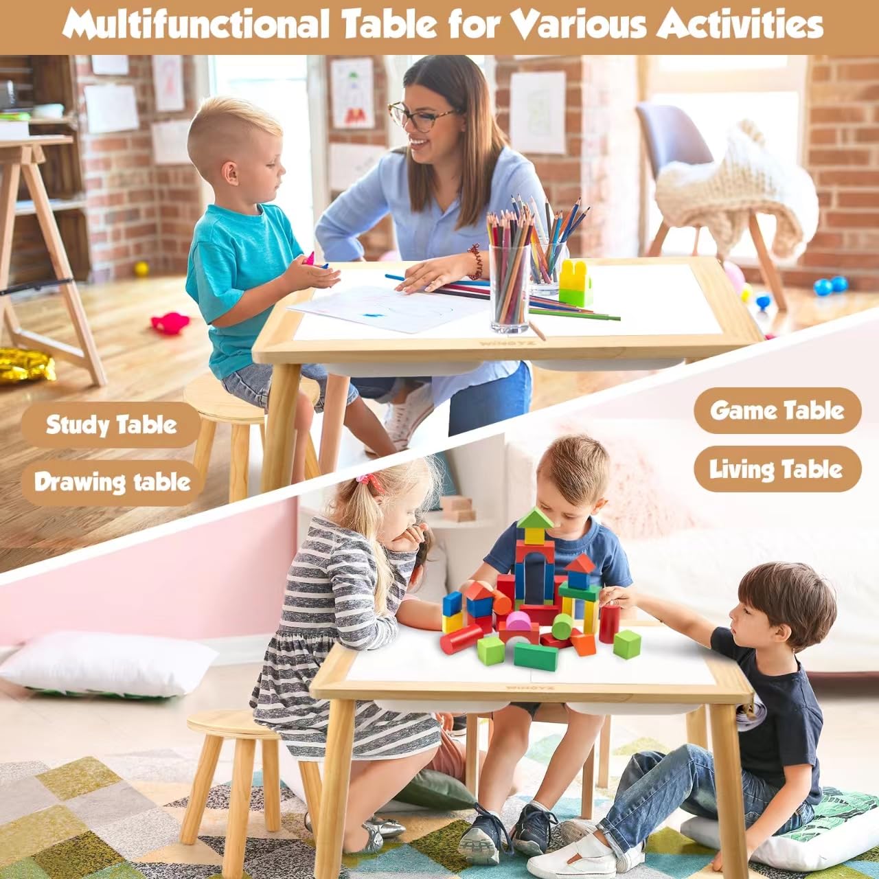 Kids Sensory Table and Chair Set with Storage Bins and Paper Roll