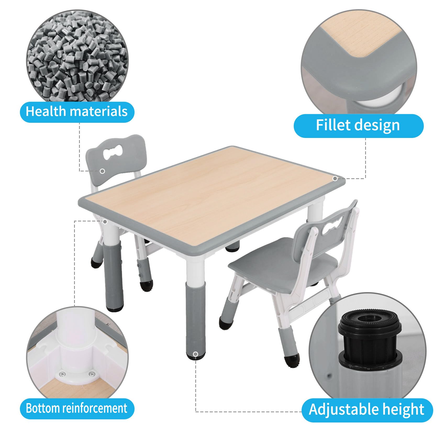 Height Adjustable Kids Table and Chairs Set