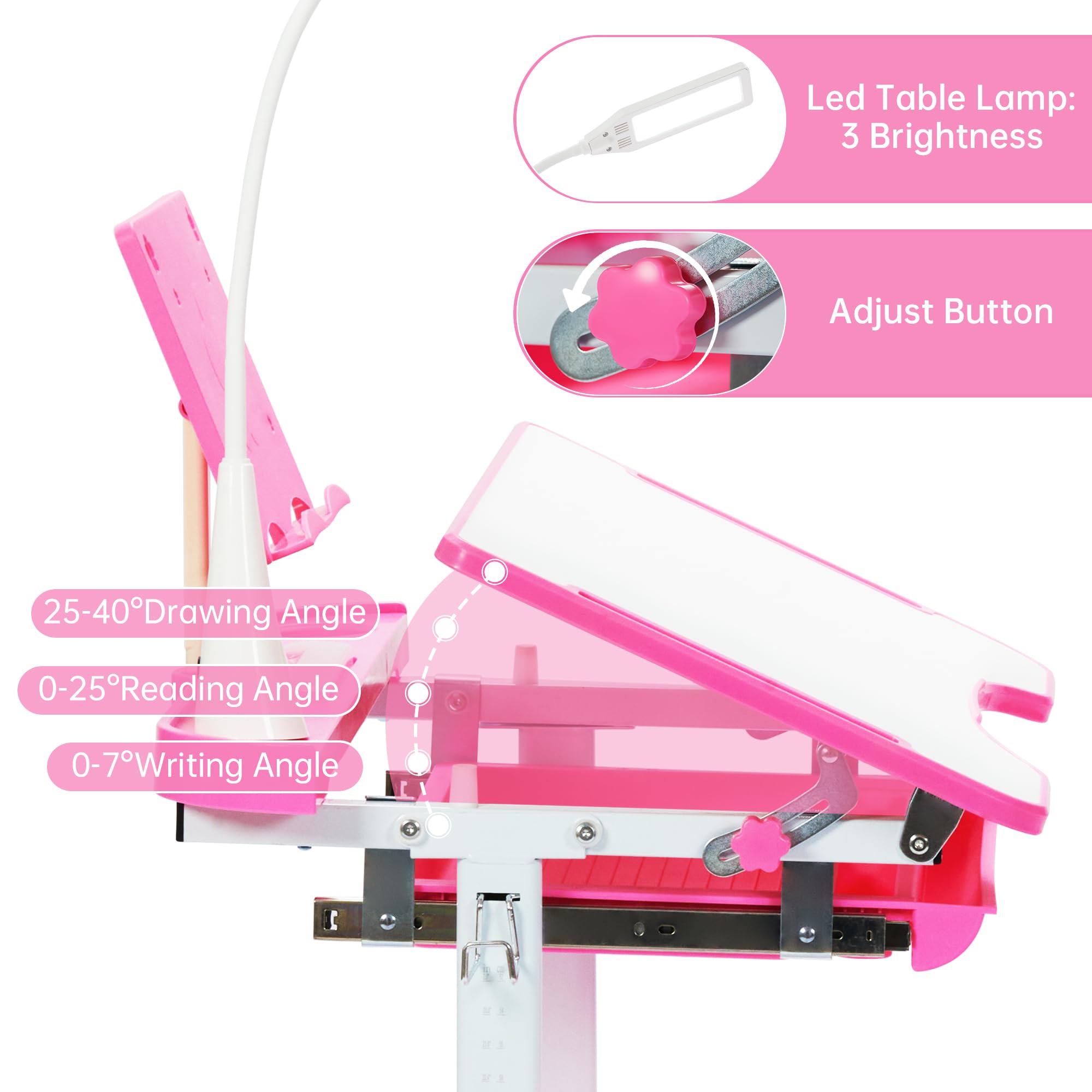 Height Adjustable Kids Desk and Chair Set with Tiltable Desktop