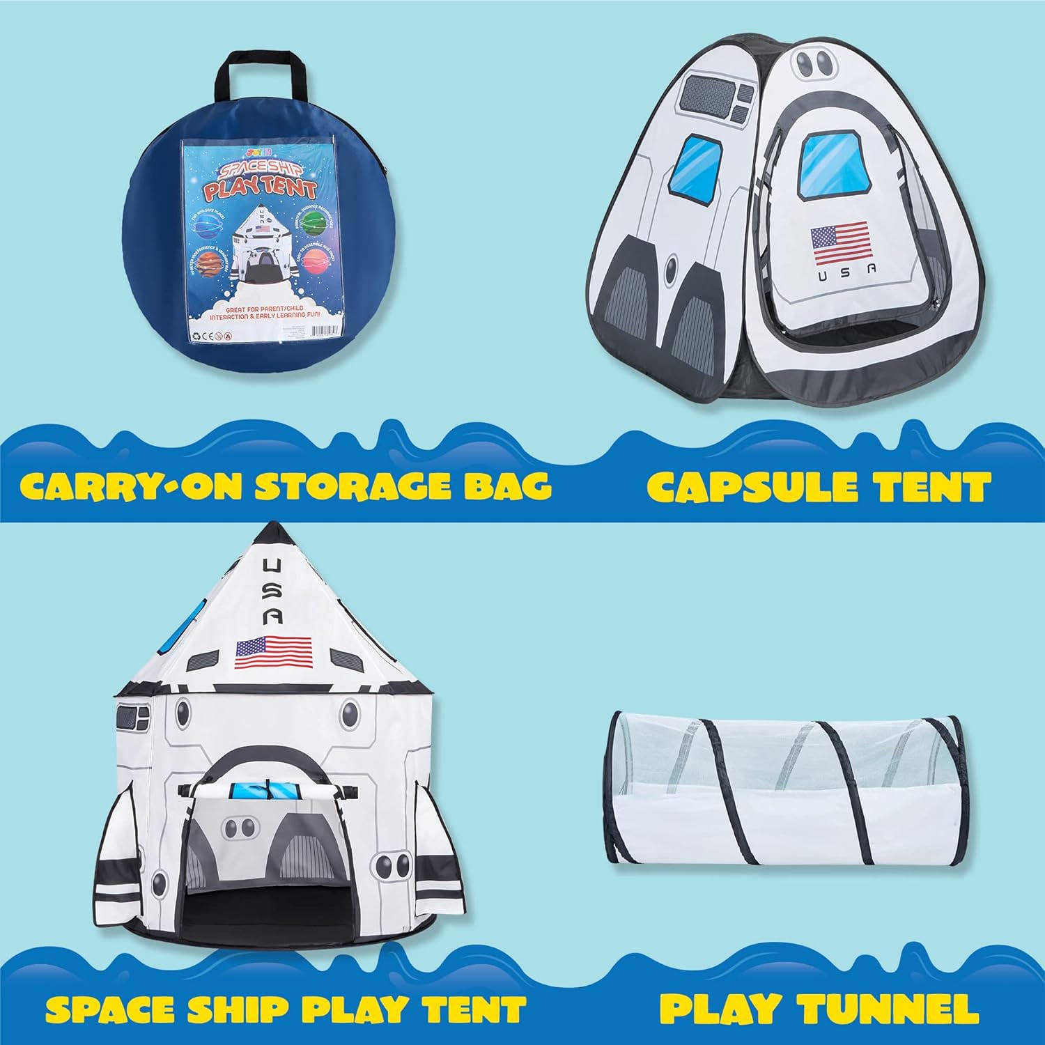Rocket Ship Play Tent with Tunnel and Playhouse