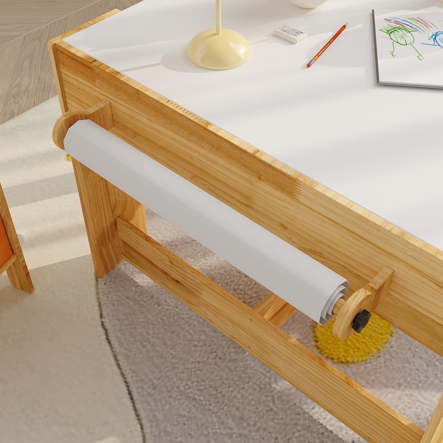 Solid Wood Kids Table and Chair Set with Storage