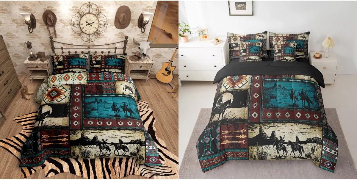 10 Pcs Cowboy Comforter Set King Size & Bed in a Bag King Size