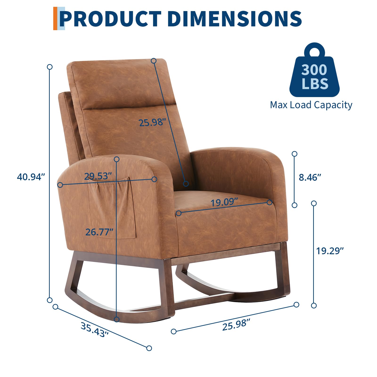Faux Leather Rocking Chair with Side Pockets