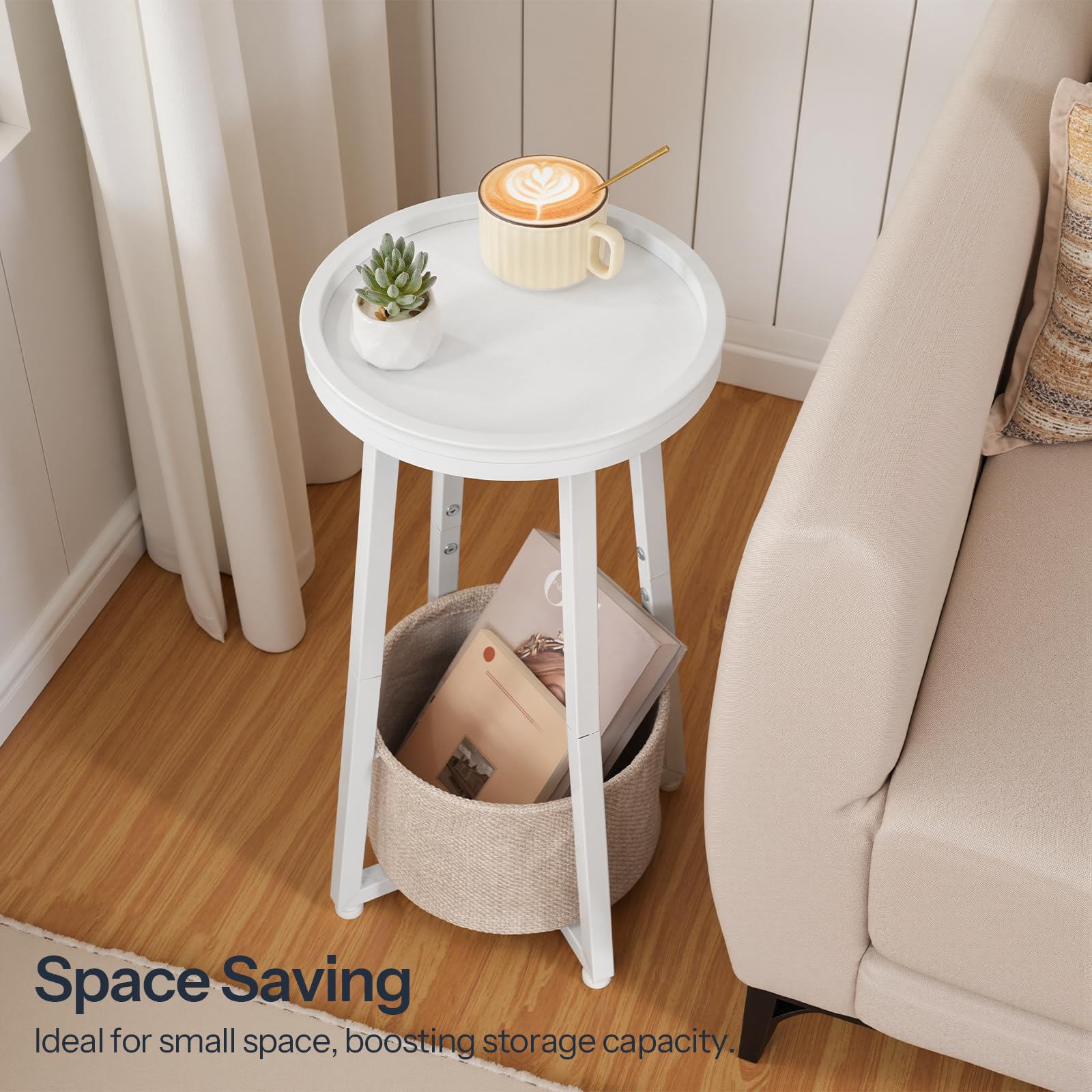 2-Tier Round Side Table with Storage Basket