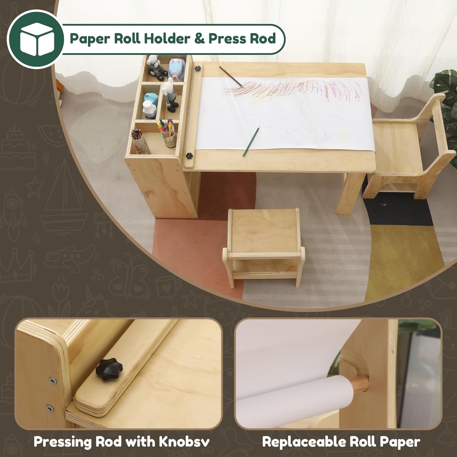 Kids Art Table and Chair Set with Storage Shelves