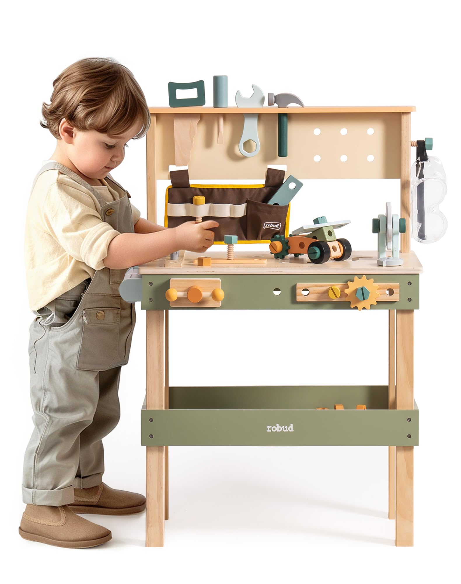 Wooden Toddler Workbench with Tool Belt and Accessories