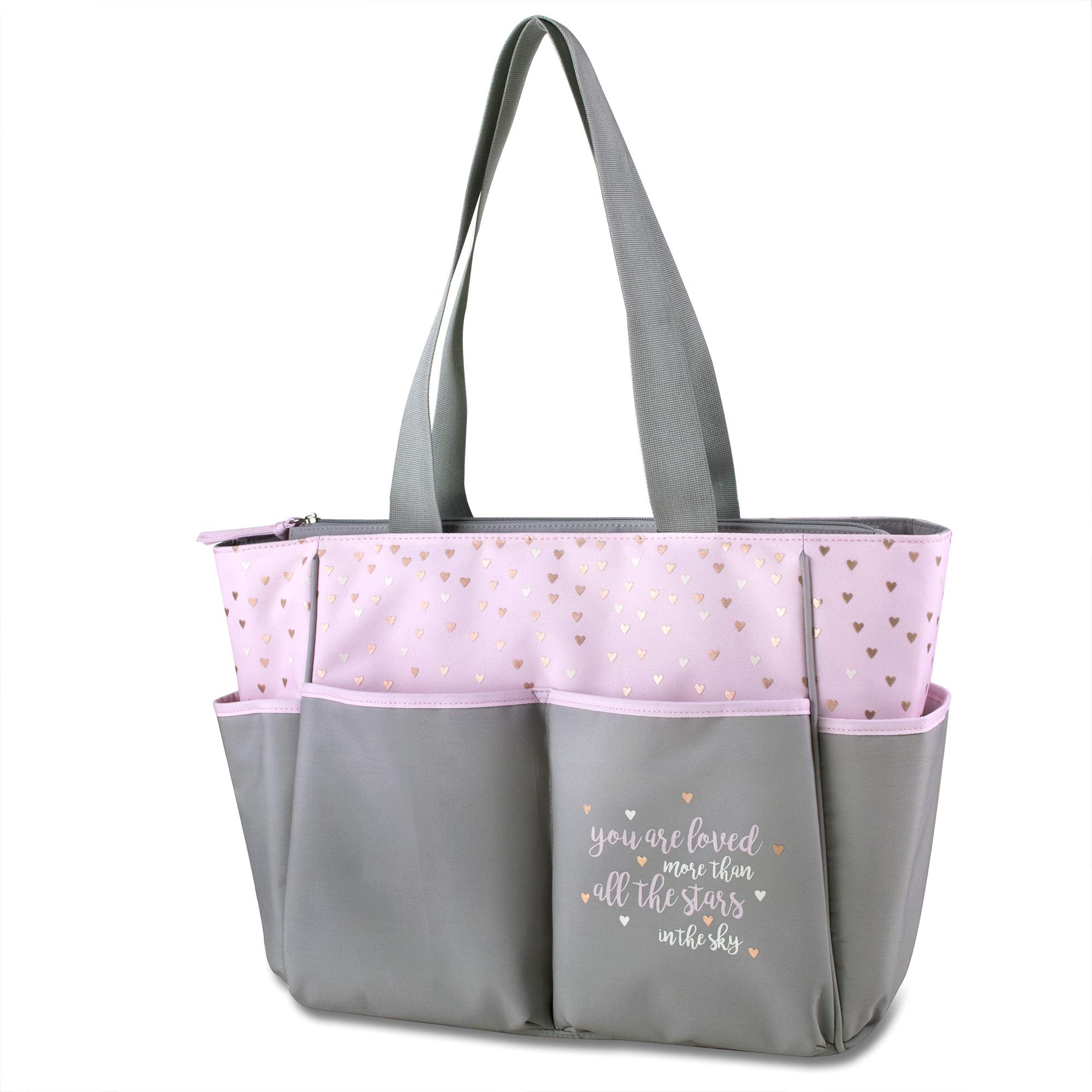 Diaper Bag Tote 5 Piece Set with Sun, Moon, and Stars, Wipes Pocket