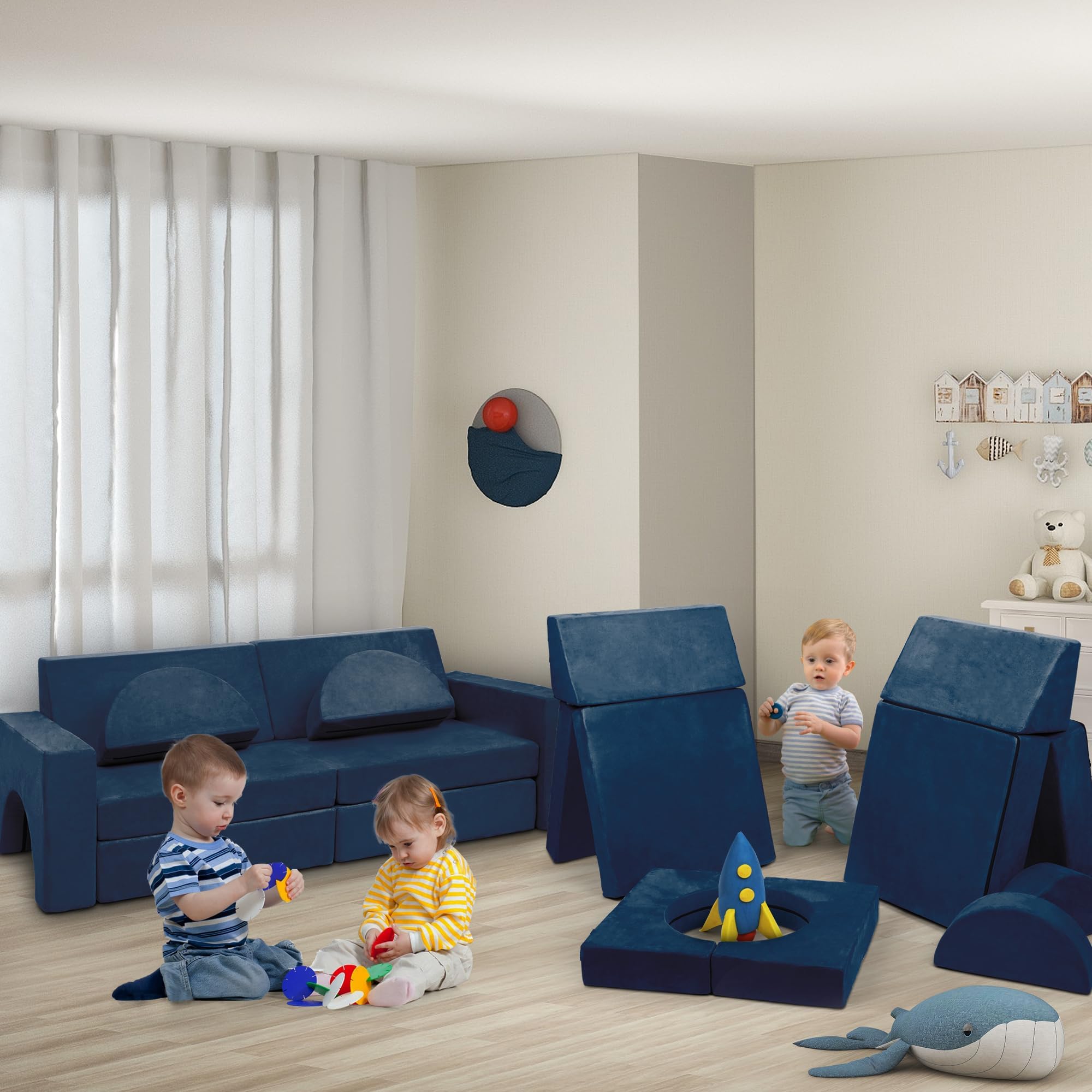 Modular Kids Play Couch, 10PCS Child Sectional Sofa Imaginative Furniture Play Set
