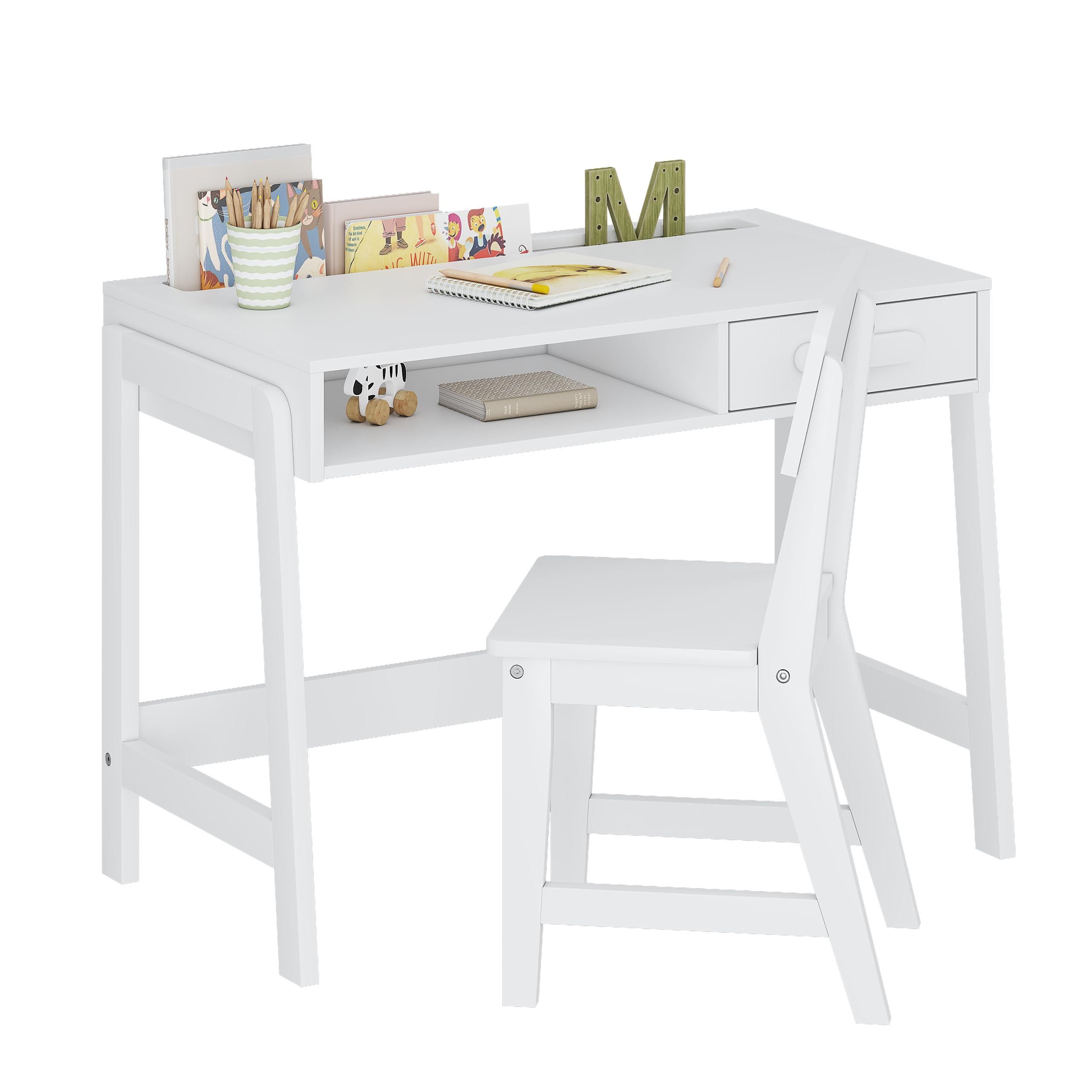 Desk and Chair Set, Study Desk for Kids with Drawers, Wooden