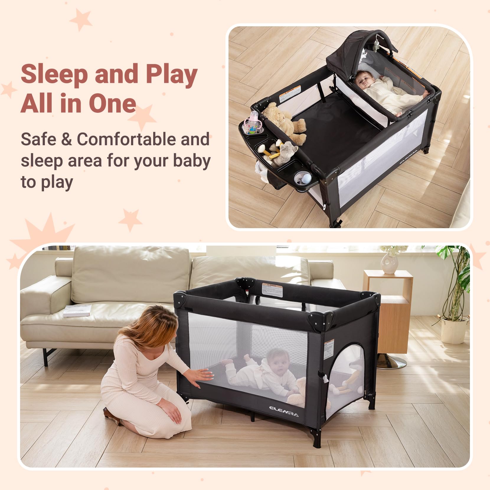 5-in-1 Adjustable Baby Bedside Bassinet with Changing Table