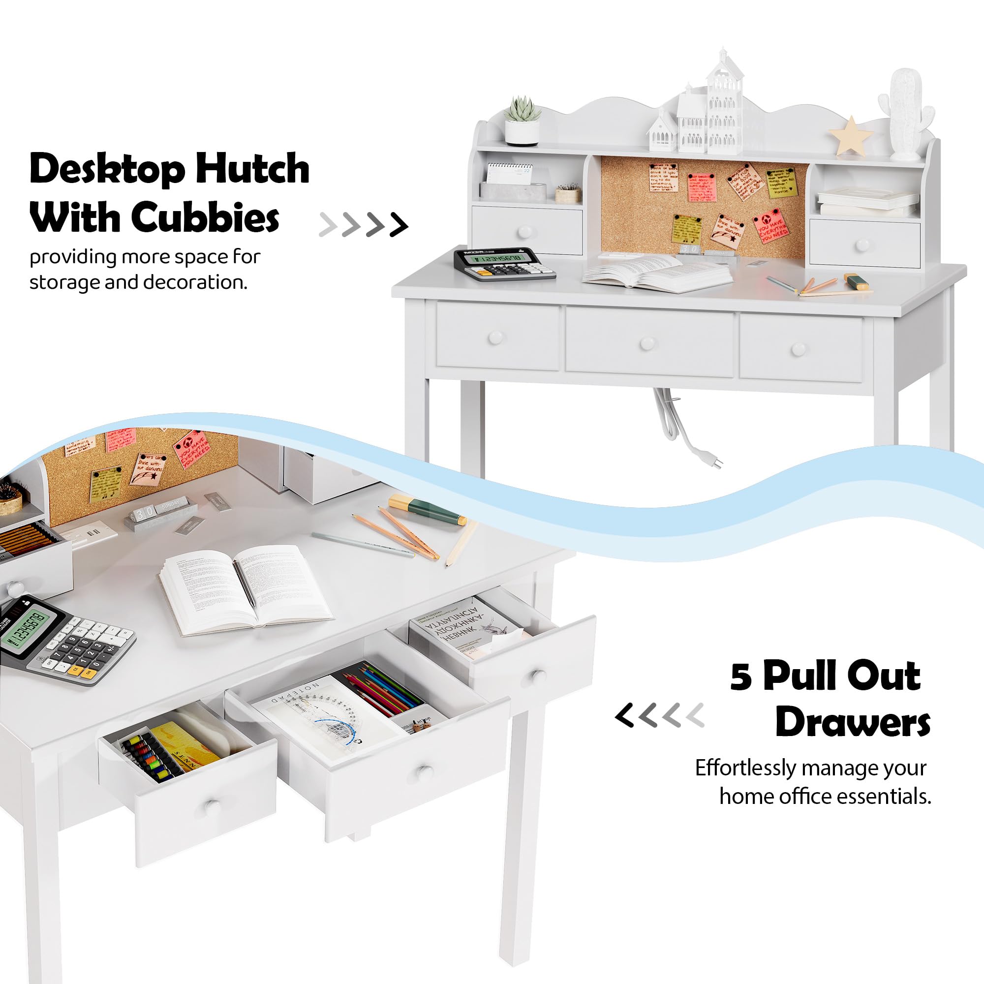 Writing Desk with Detachable Hutch and Storage Drawers