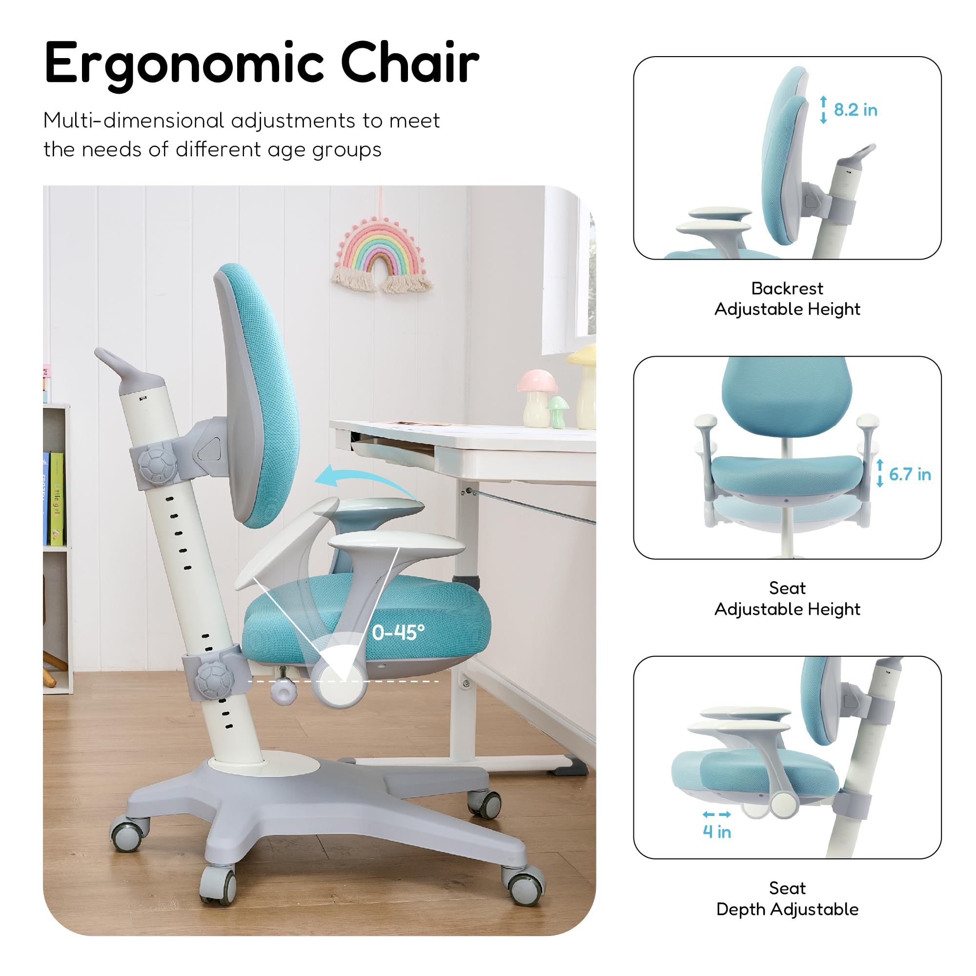 Ergonomic Kids Study Chair with Adjustable Height and Lumbar Support