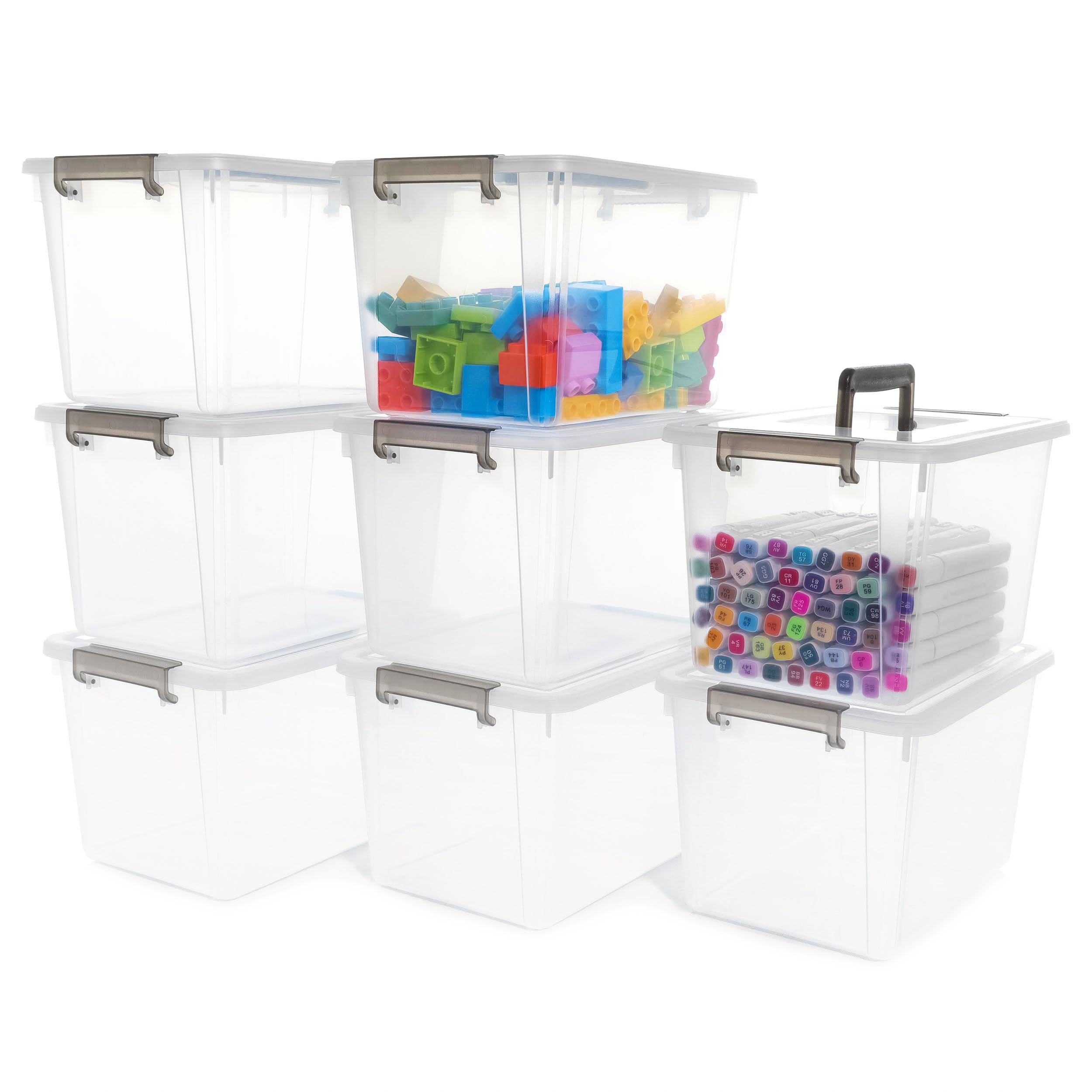8 Packs 6 QT Plastic Storage Bins with Latching Lids Clear Storage Box