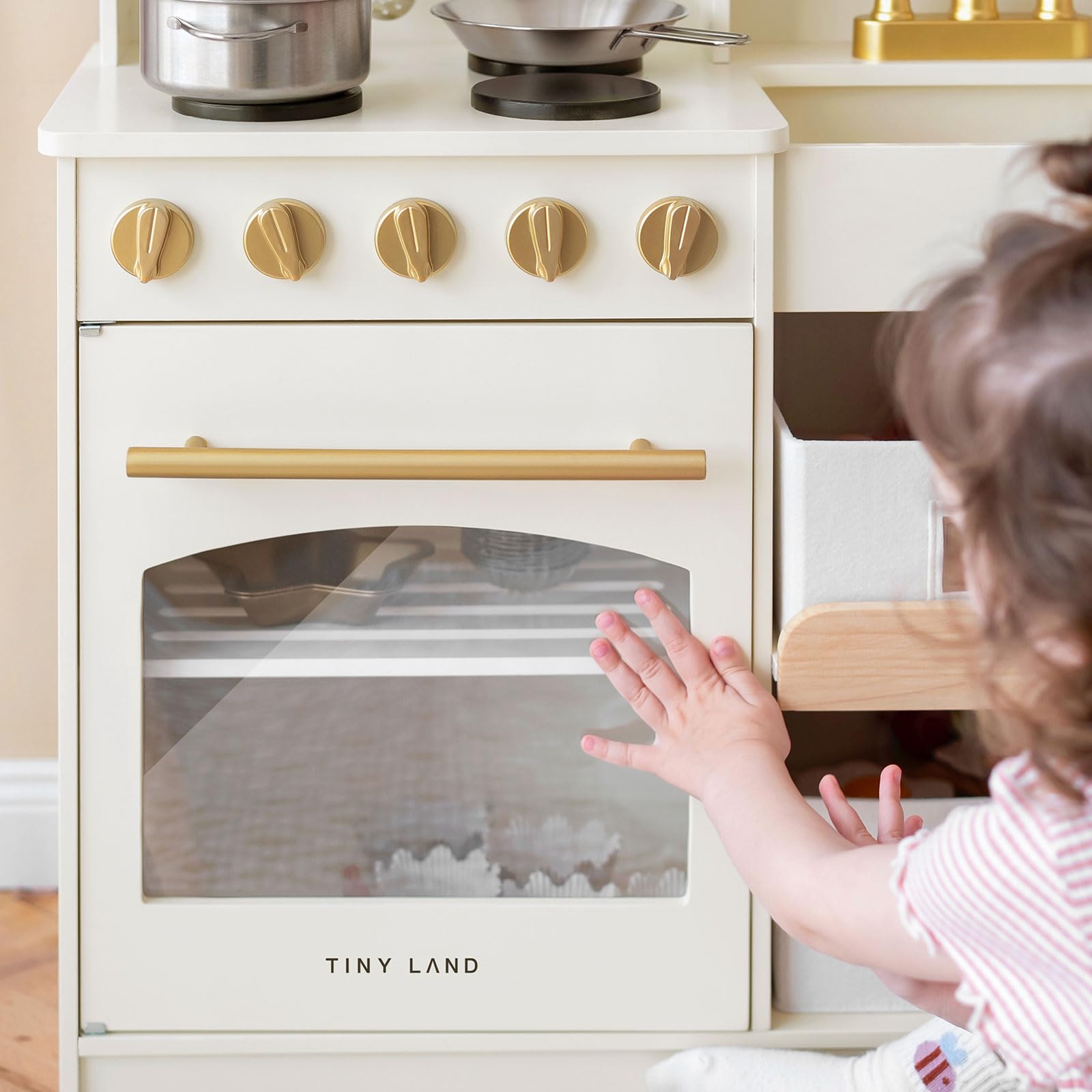 Tiny Land Play Kitchen for Kids with Storage System, Toy Kitchen Set with Plenty of Play Features Gift for Ages 3+