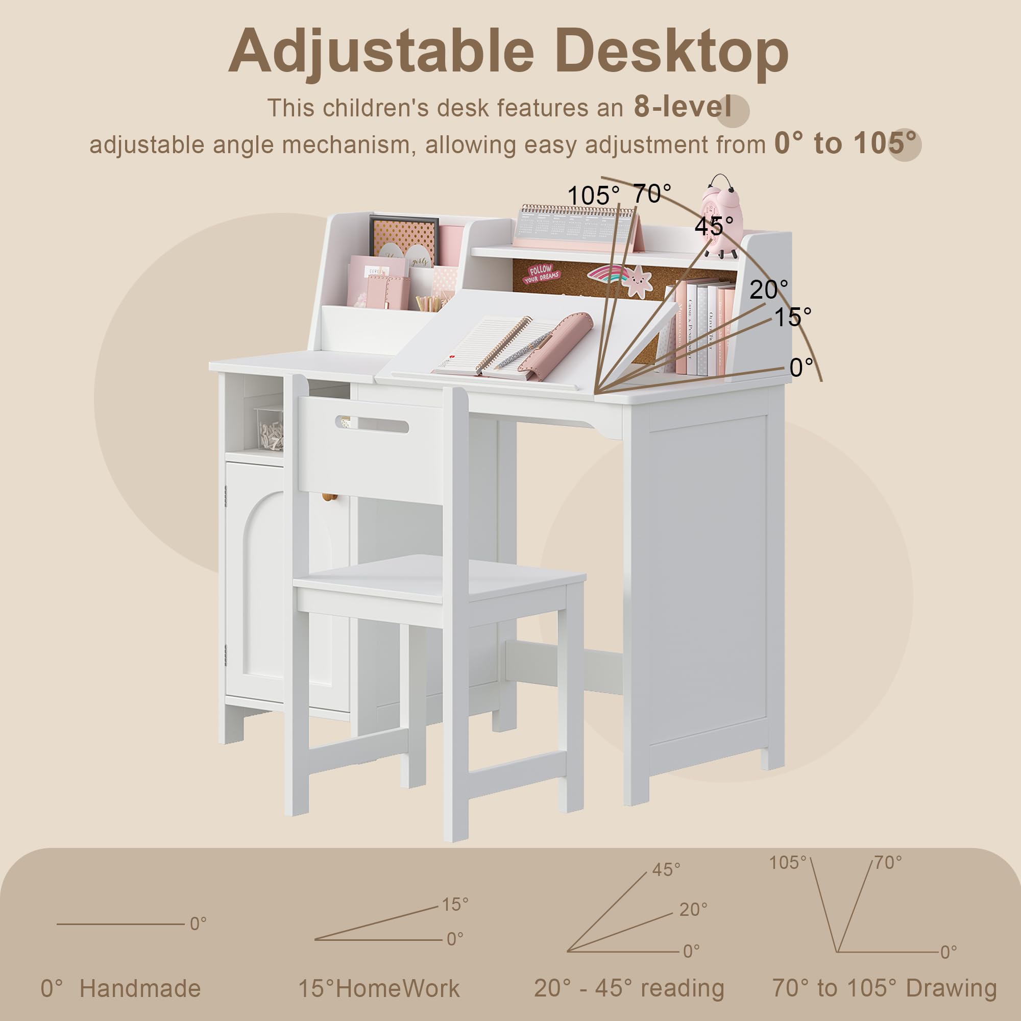 Kids Study Desk and Chair Set with Hutch and Storage