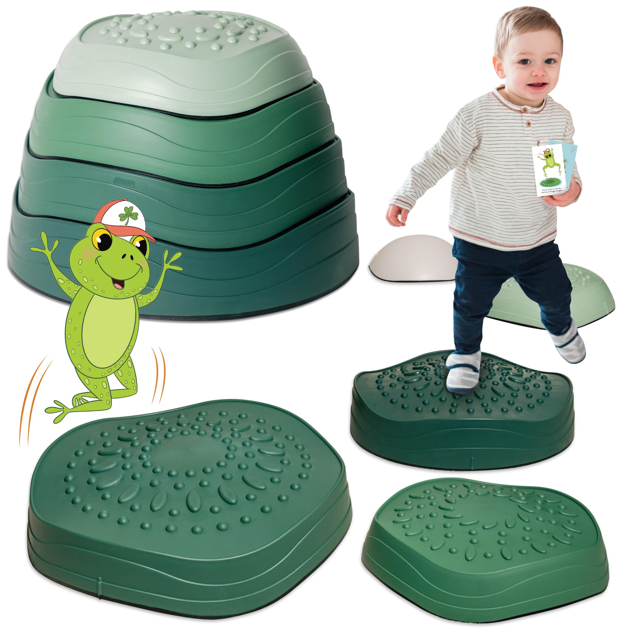 Balance Stepping Stones for Kids. Features 10 Froggy Inspired Cards