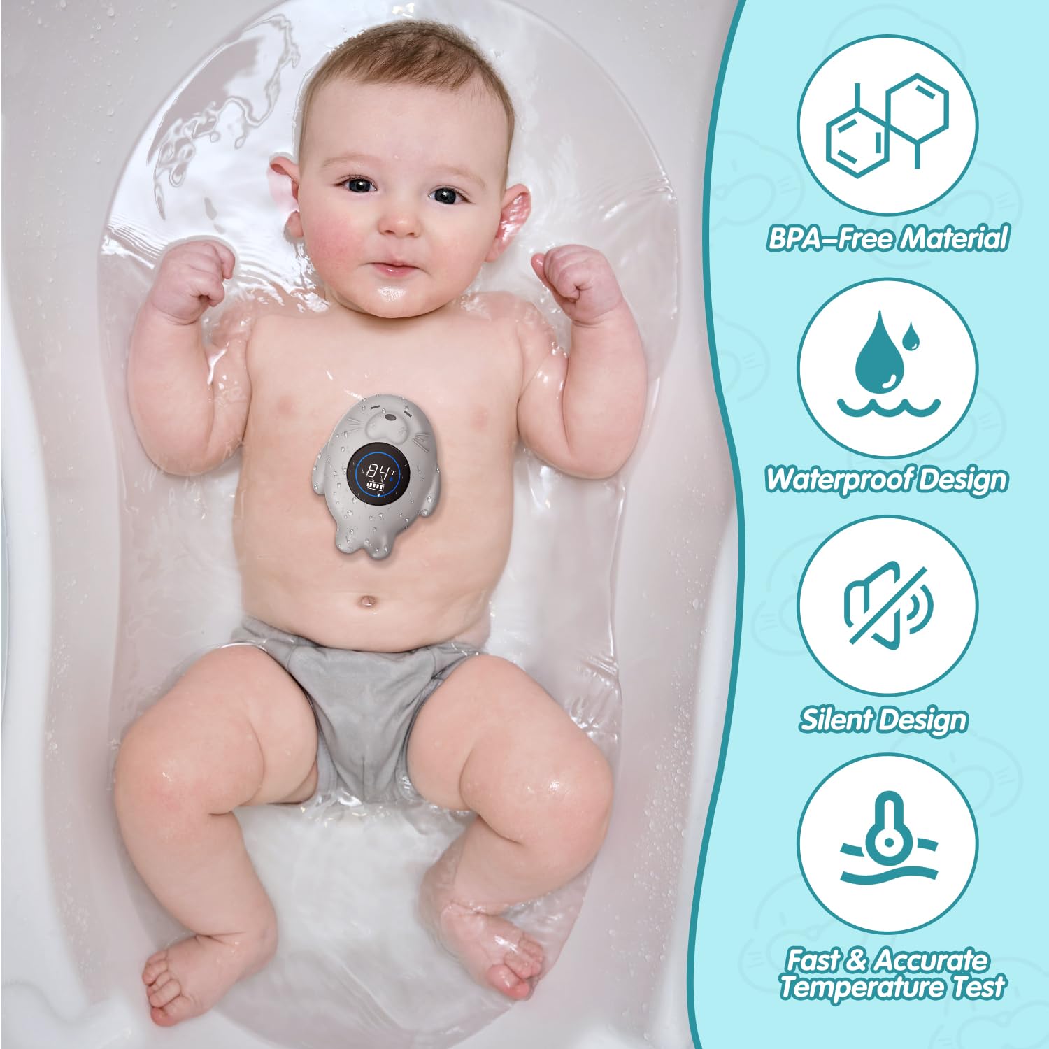 Rechargeable Bath Thermometer Baby Safety, Bath Temp Thermometer for Tub, Floating Shower Temperature Toy for Pregnancy Infant Kids