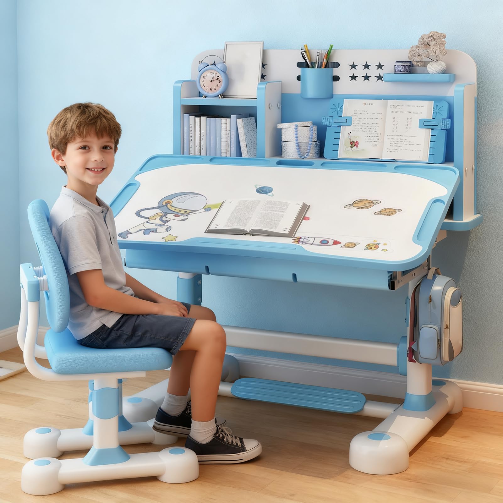 Height Adjustable Kids Study Desk and Chair Set