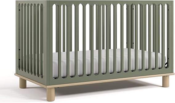 Sicily Grow-with-Me Convertible Crib with Toddler Rail Included (Sage & Driftwood)