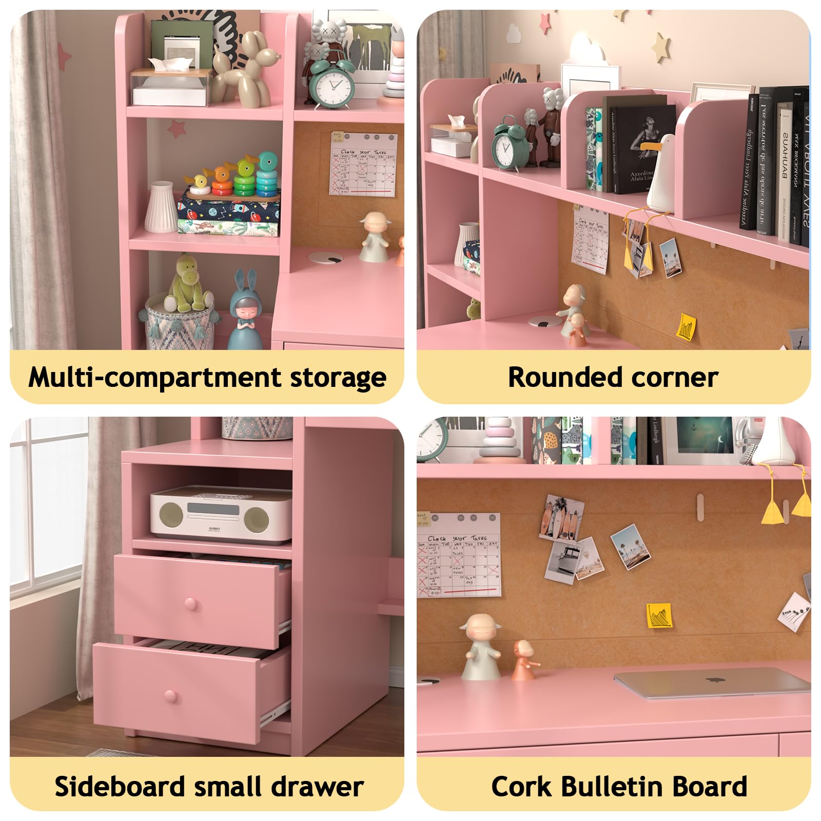 Kids Desk and Chair Set with Storage Shelves and Drawers