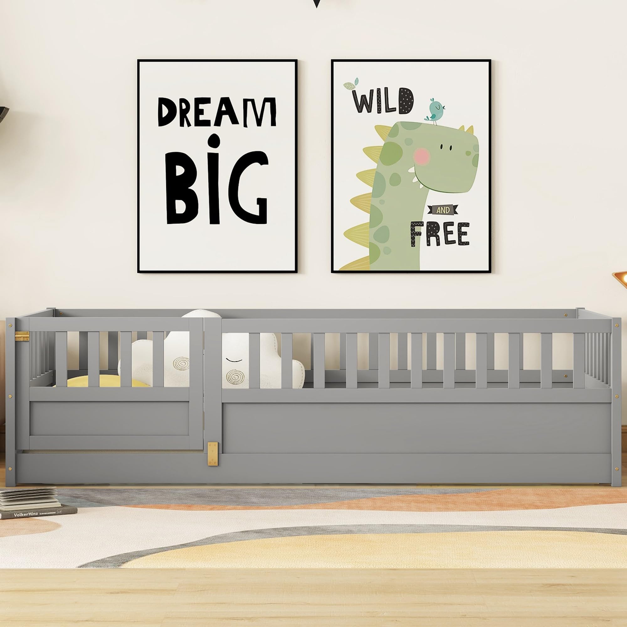 Twin Size Floor Bed with High Fence and Door