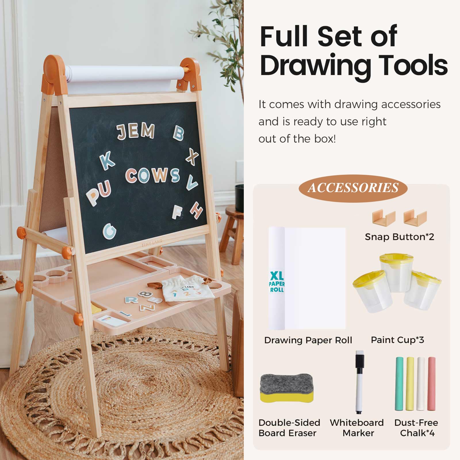 Double-Sided Magnetic Wooden Kids Art Easel with Paper Roll