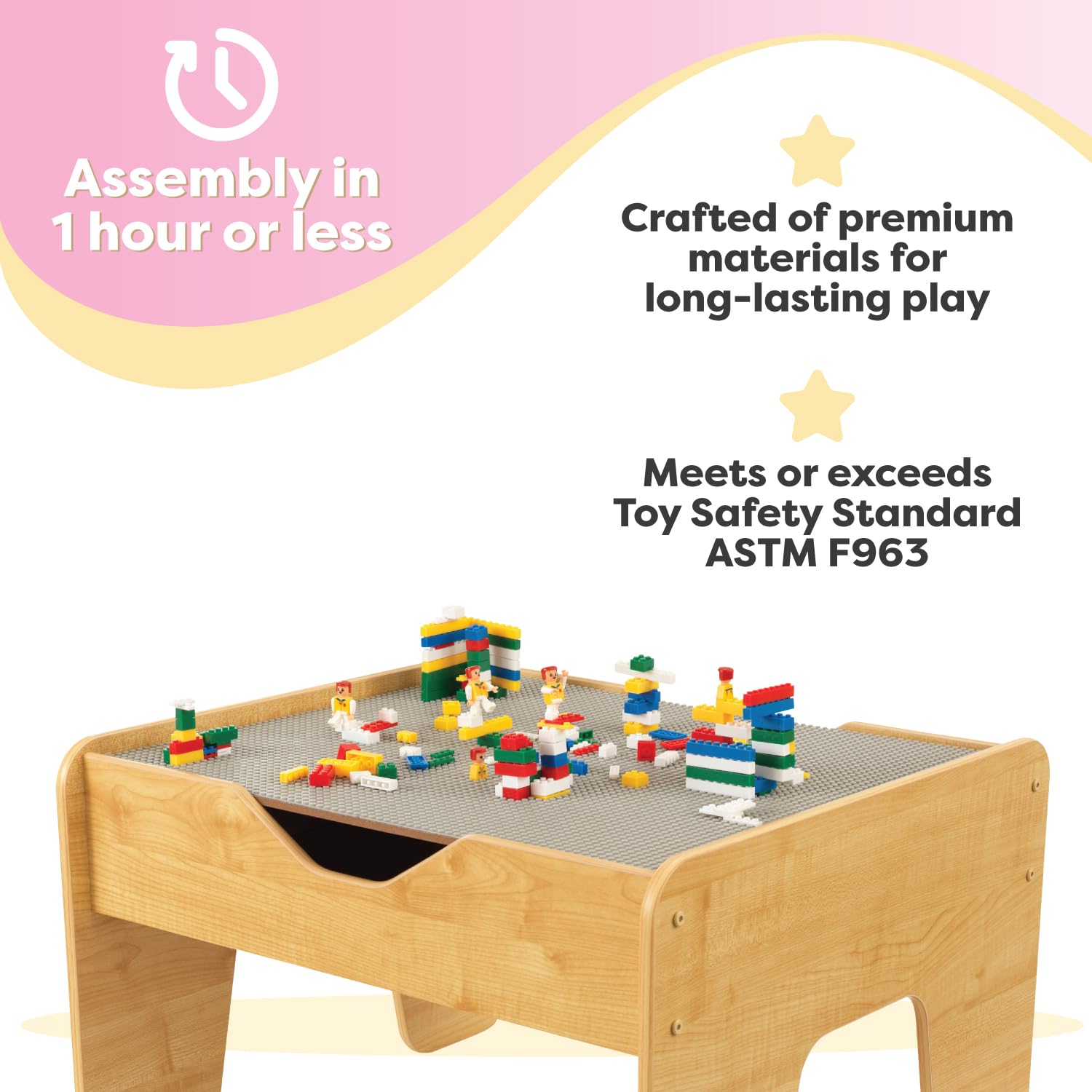 Reversible Wooden Activity Table with Building Bricks