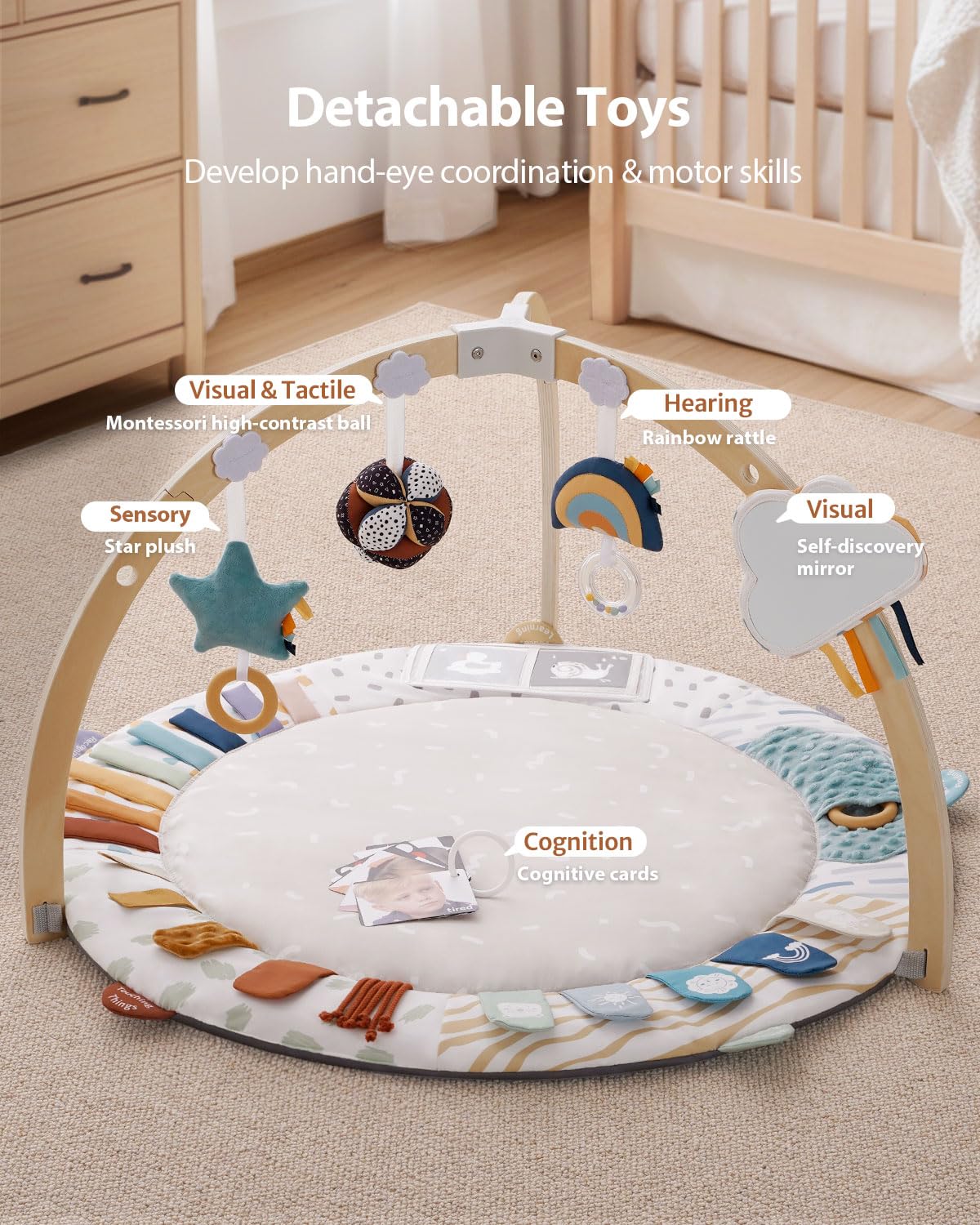 Wooden Baby Play Gym Activity Mat with Developmental Toys