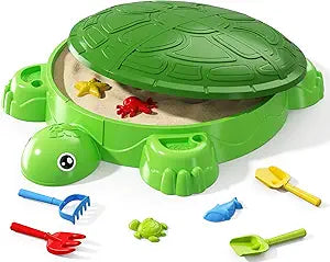 Turtle Sandbox with Lid, Sand Box with Cover incl 8 Sand Toys