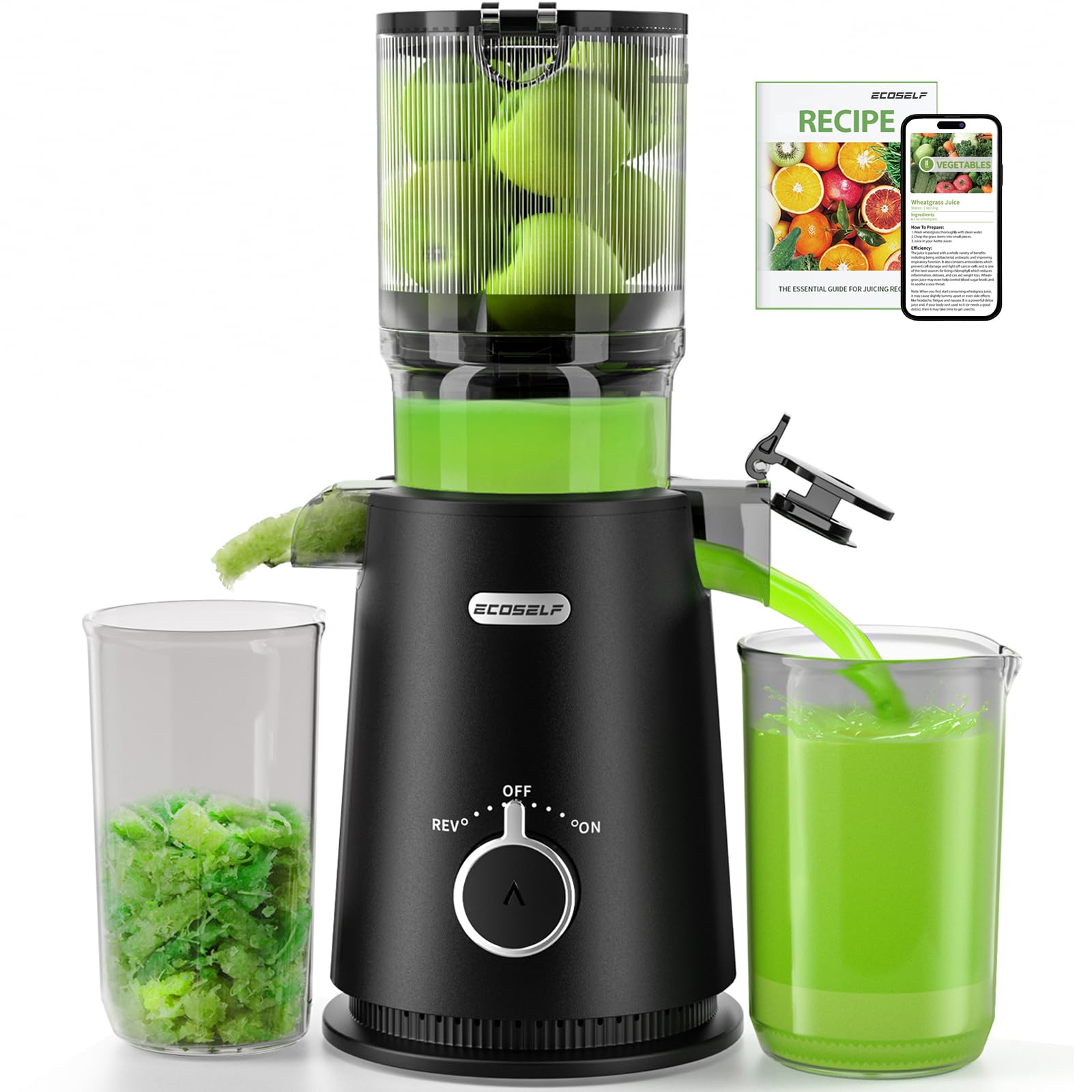 ECOSELF Juicer Machines with Wide Mouth & Large Feed Chute, Professional Cold Press Juicer For Whole Fruits & Vegetables, Self Feeding for Juice Extractor Machine, Easy to Clean, High Juice Yield