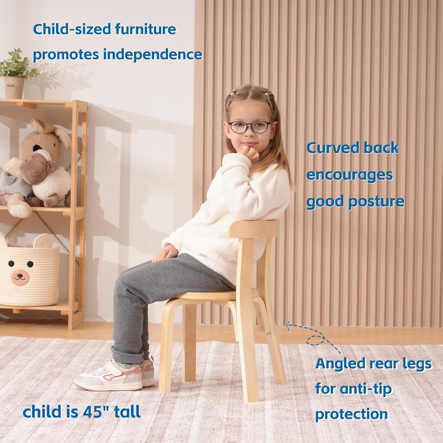 Wooden Kids Chair Set of 4 for Toddlers