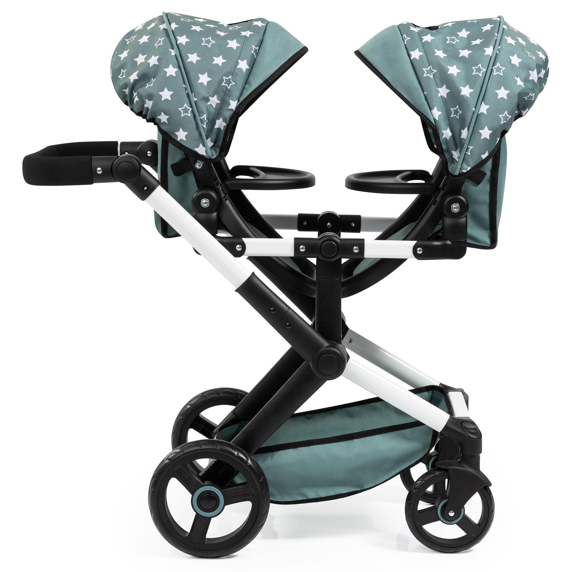 Pram Xeo Twin - Green & White Stars - Seats 2 Dolls Up to 18", Shoulder Bag