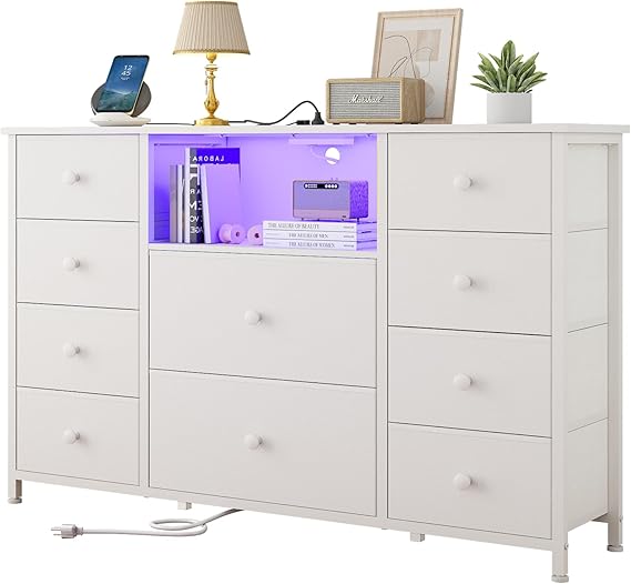 Dresser with Charging Station and LED Lights, Pink Dressers