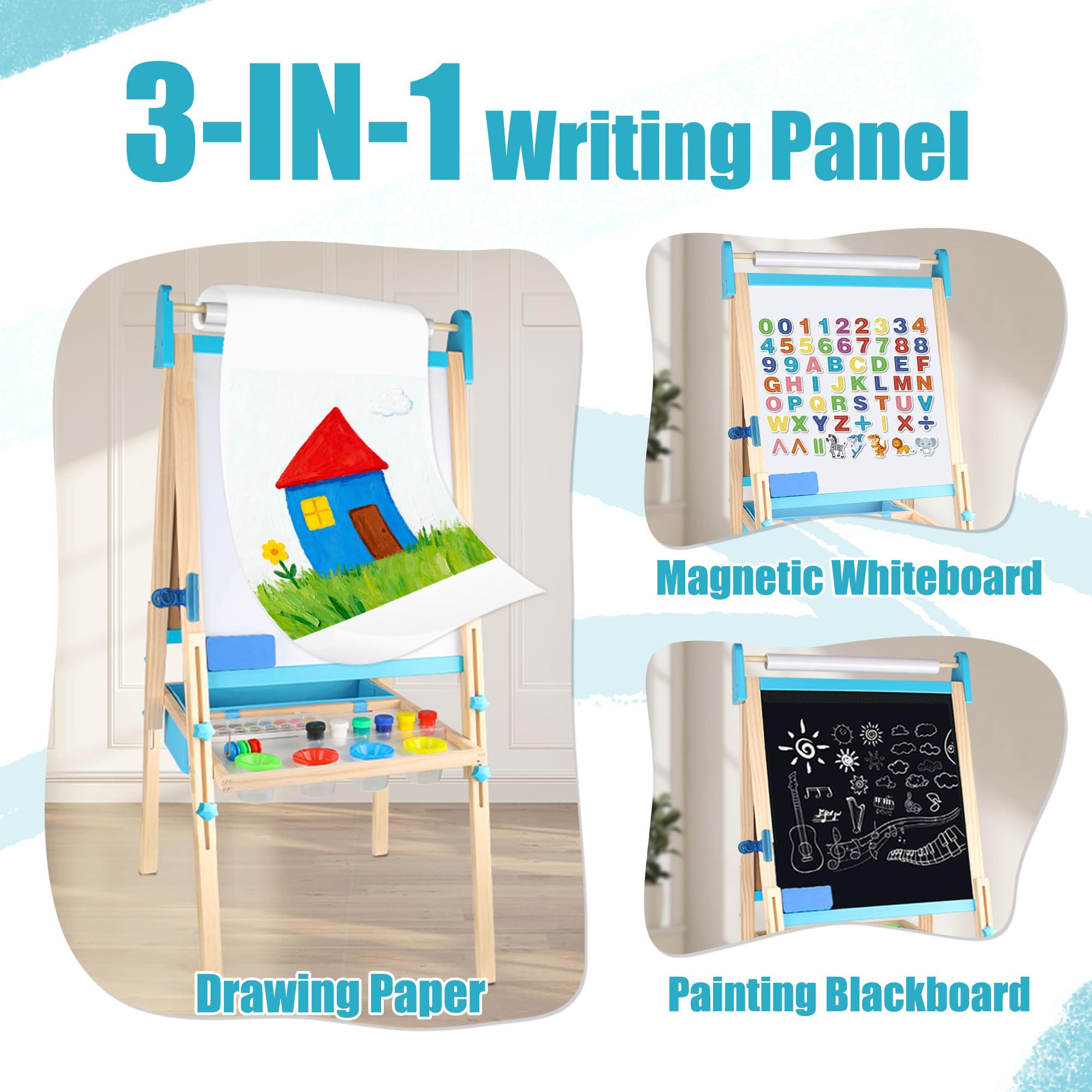 Wooden Adjustable Kids Easel with Magnetic Whiteboard