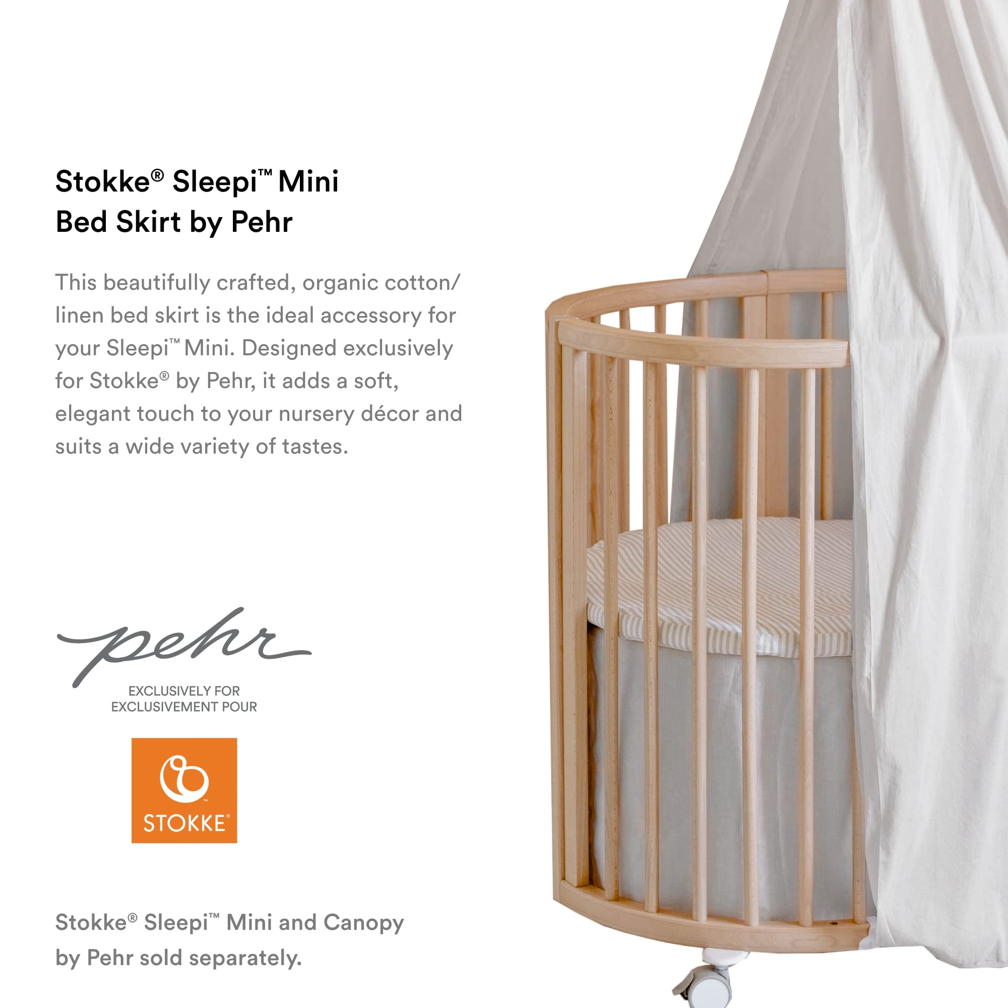 Stokke Sleepi Mini Bed Skirt by Pehr, Grey - Compatible with Stokke Sleepi Mini - Available in Numerous Colors - Machine Washable, Soft Organic Cotton